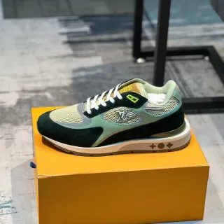 Louis Vuitton LV Trainer Green Beige Multi-Material Upper Mesh And Suede Panels Lifestyle Sneakers