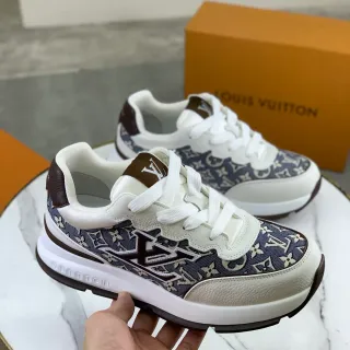 Louis Vuitton LV Trainer Navy Beige Monogram Canvas Leather Accents Lifestyle Sneakers