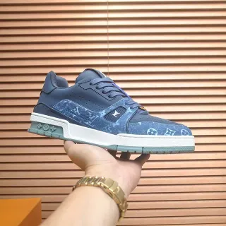 লুইস ভিটন LV Trainer নেভি ব্লু মোনোগ্রাম-প্রিন্ট আপার লেয়ার্ড মিডসোল লাইফস্টাইল স্নিকার্স
