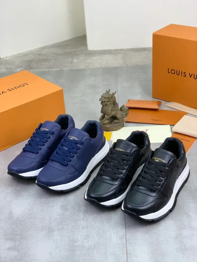 Louis Vuitton LV Trainer Navy White Perforated Leather Upper Layered Panel Construction Lifestyle Sneakers 2