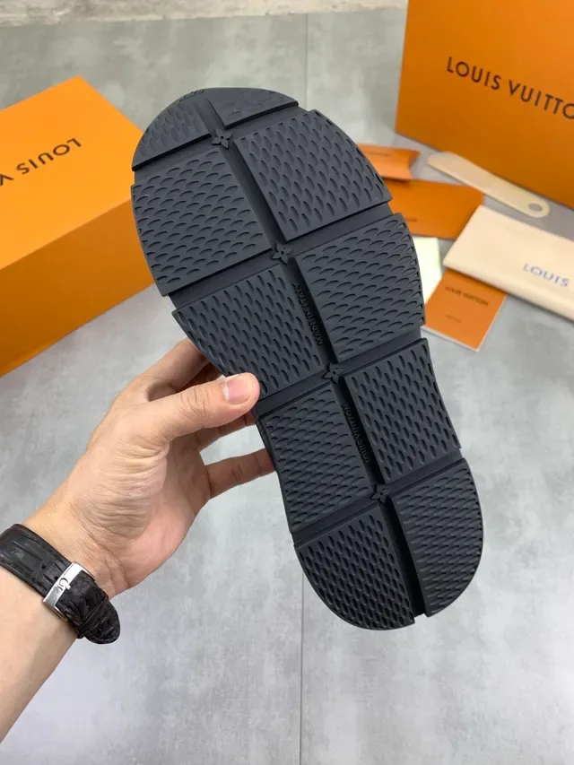 Louis Vuitton LV Trainer Navy White Perforated Leather Upper Layered Panel Construction Lifestyle Sneakers 4