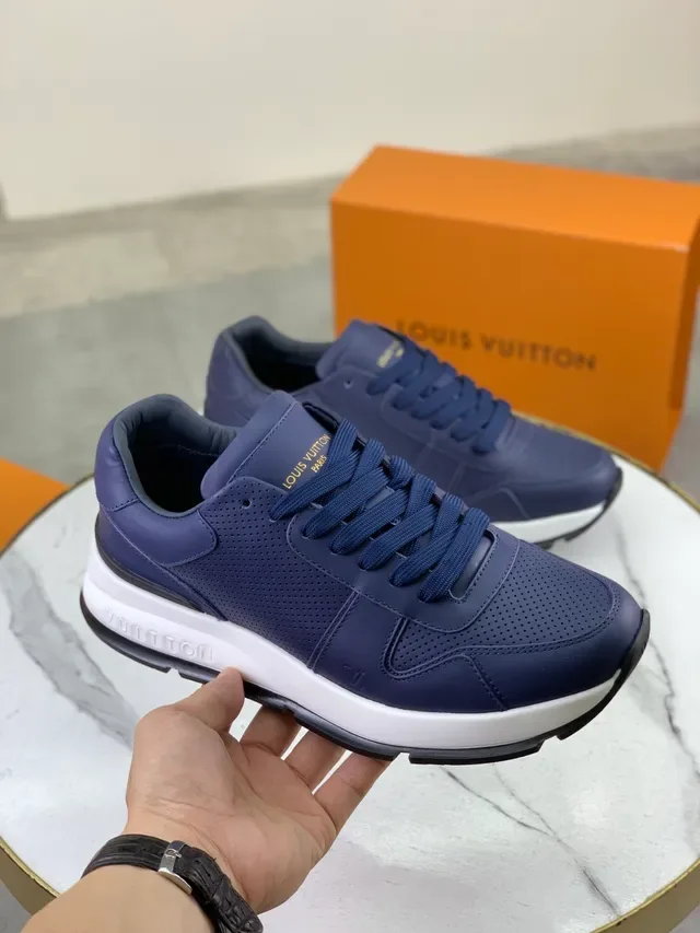 Louis Vuitton LV Trainer Navy White Perforated Leather Upper Layered Panel Construction Lifestyle Sneakers 6