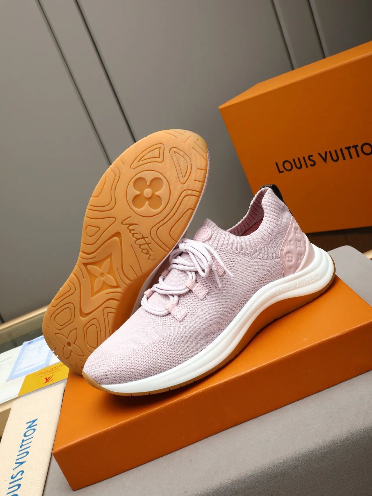 Louis Vuitton LV Trainer Pink Brown Knit Upper Sock-Fit Collar Lifestyle Sneakers 4