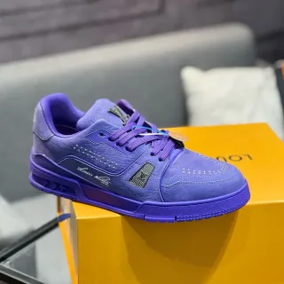 Louis Vuitton LV Trainer Morado Monocromático De Cuero Con Detalles Perforados Estilo de Vida Zapatillas