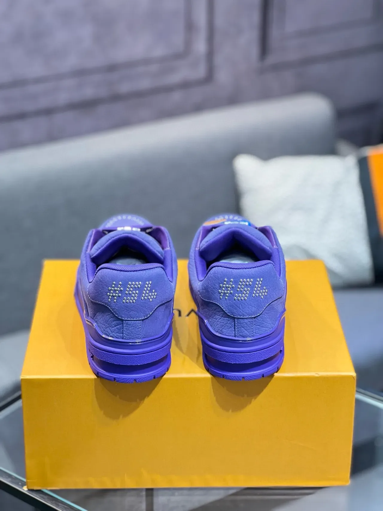 Louis Vuitton LV Trainer Purple Monochromatic Leather Perforated Detailing Lifestyle Sneakers 8