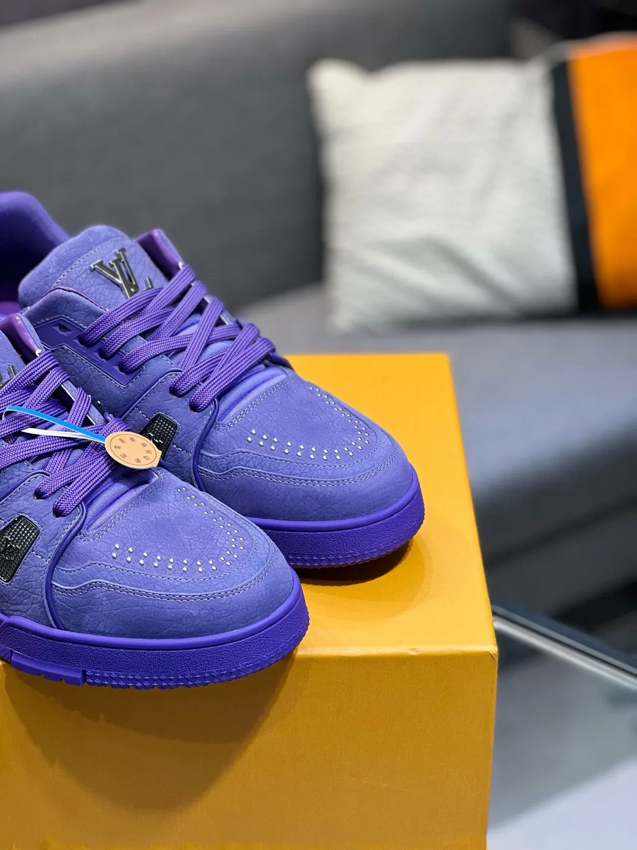 Louis Vuitton LV Trainer Purple Monochromatic Leather Perforated Detailing Lifestyle Sneakers 9