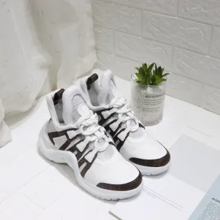 Louis Vuitton LV Trainer Branco e Marrom Monogram Tênis Chunky