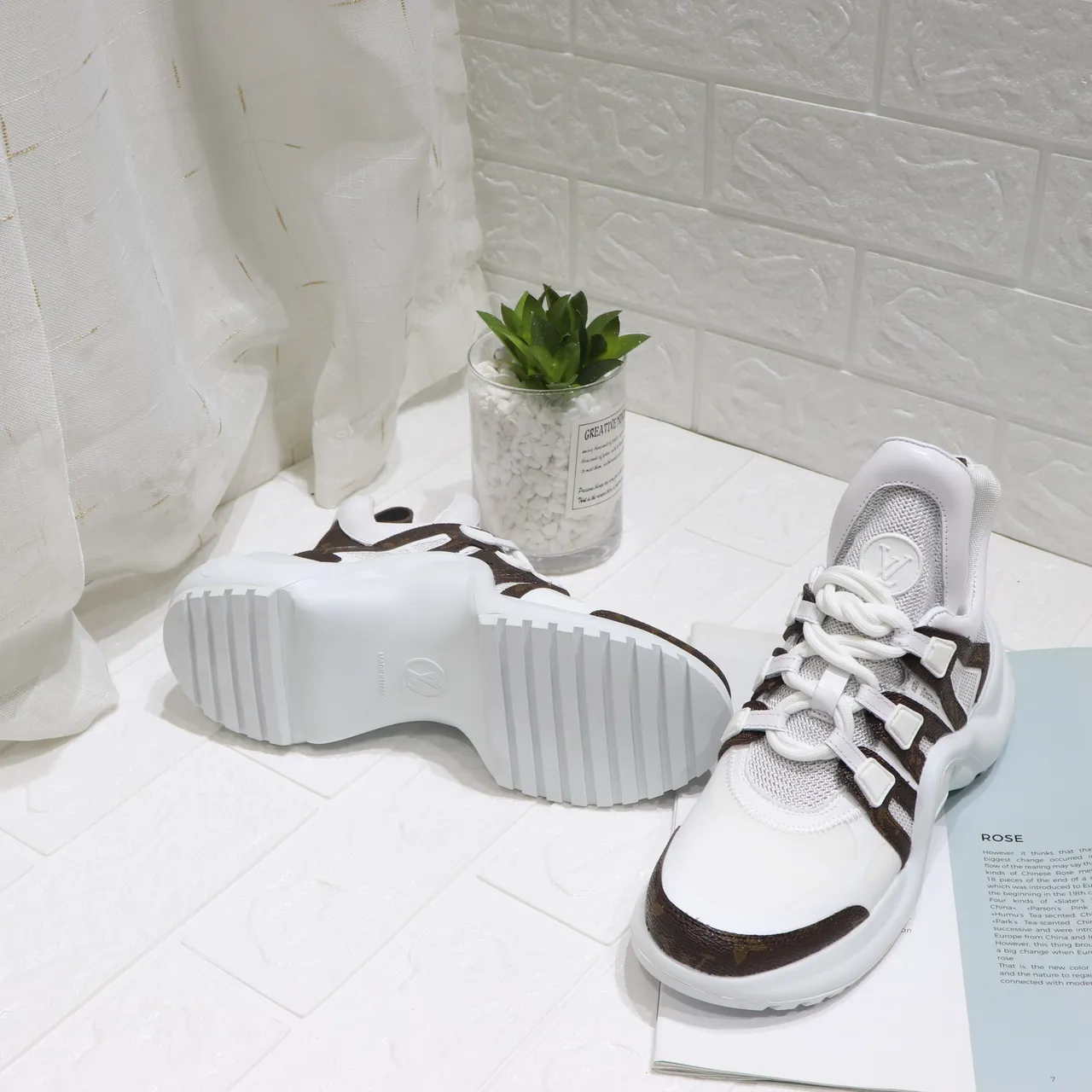 Louis Vuitton LV Trainer White and Brown Monogram Chunky Sneakers 2