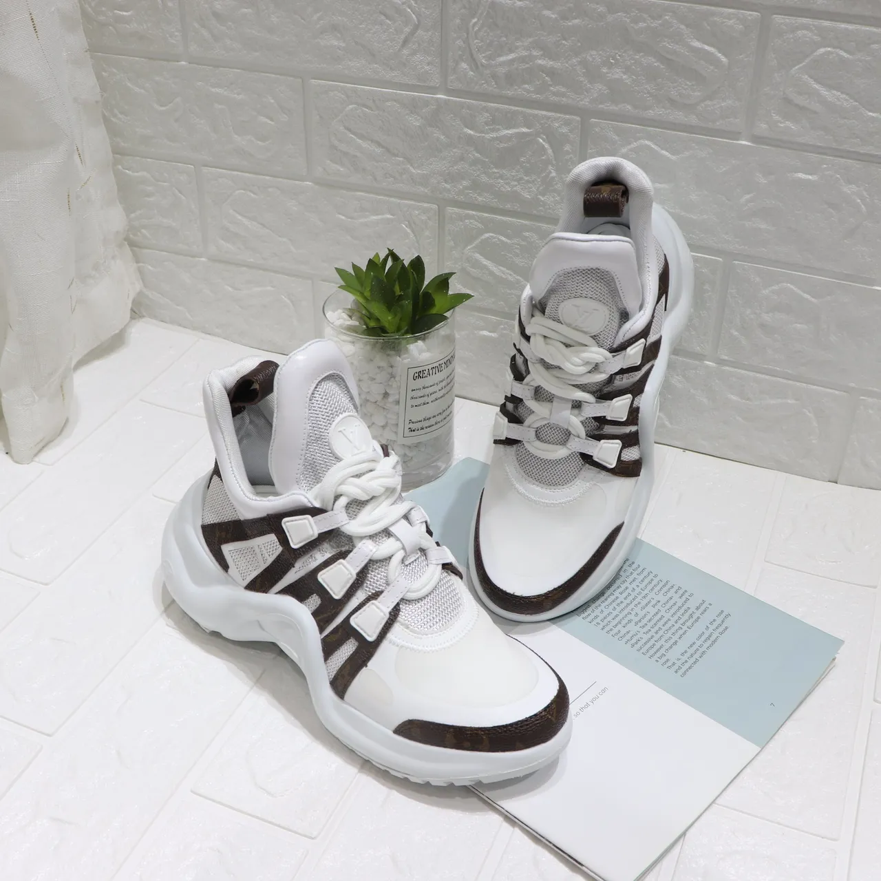 Louis Vuitton LV Trainer White and Brown Monogram Chunky Sneakers 4