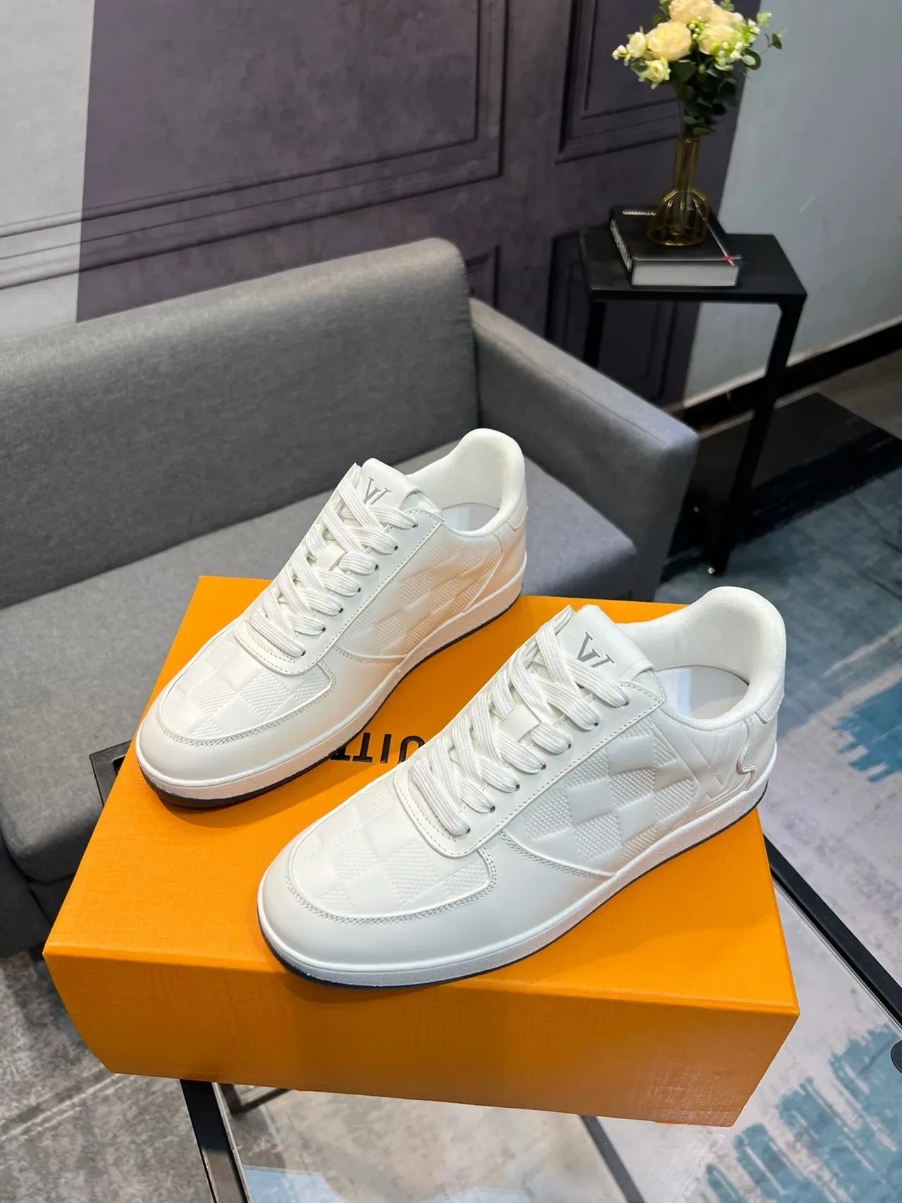 Louis Vuitton LV Trainer White Black Embossed Monogram Checkerboard Mesh Panel Lifestyle Sneakers 3