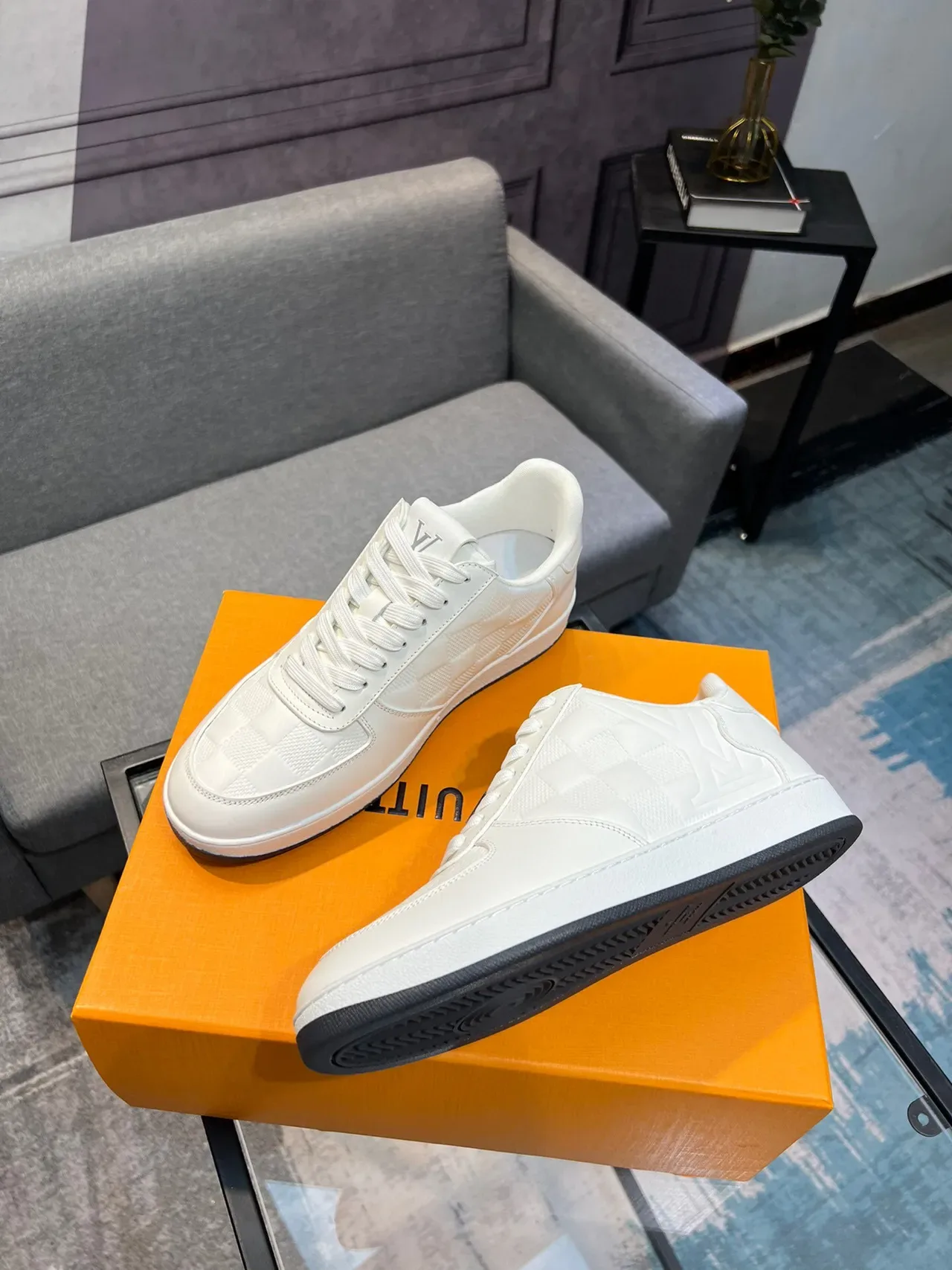 Louis Vuitton LV Trainer White Black Embossed Monogram Checkerboard Mesh Panel Lifestyle Sneakers 4