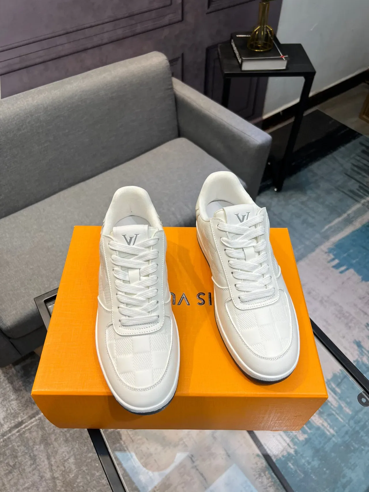 Louis Vuitton LV Trainer White Black Embossed Monogram Checkerboard Mesh Panel Lifestyle Sneakers 5