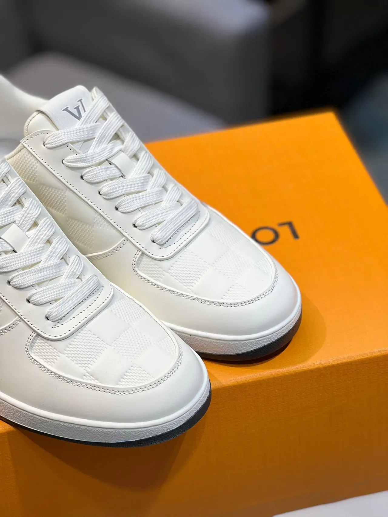 Louis Vuitton LV Trainer White Black Embossed Monogram Checkerboard Mesh Panel Lifestyle Sneakers 9