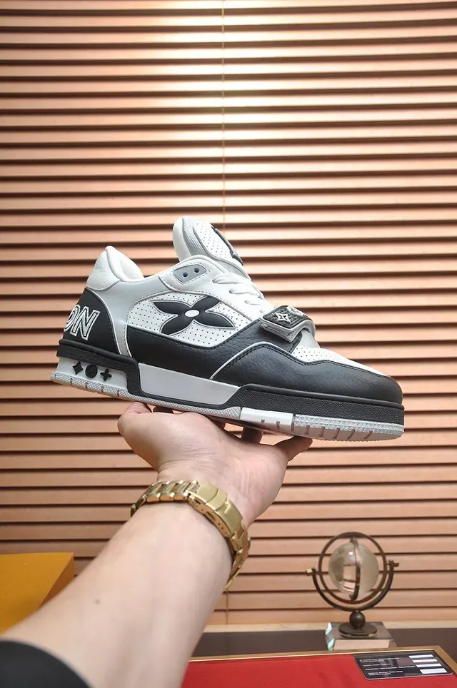 Louis Vuitton LV Trainer White Black Perforated Leather Upper Dual Strap Closure Lifestyle Sneakers 2
