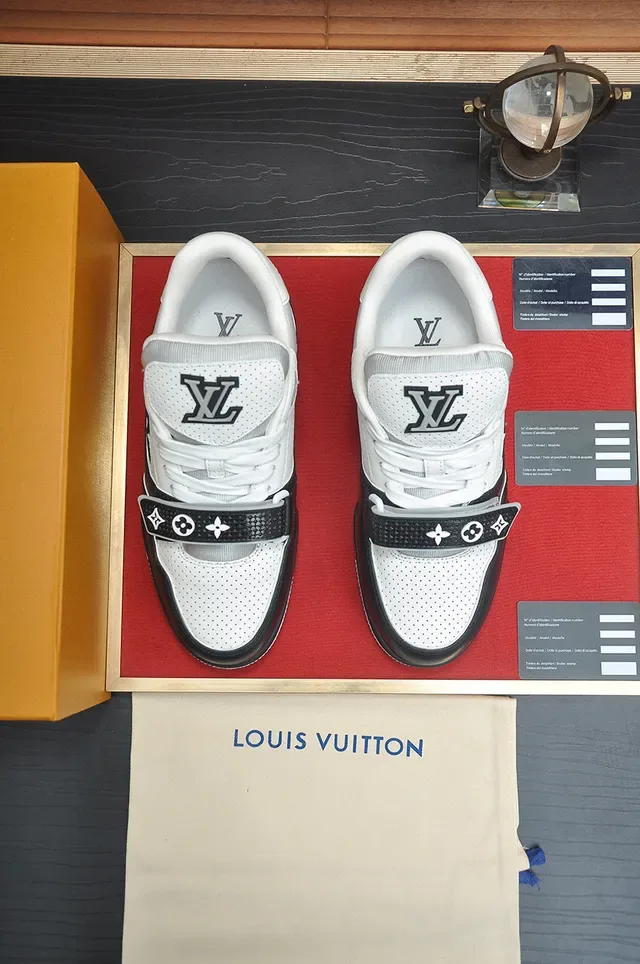 Louis Vuitton LV Trainer White Black Perforated Leather Upper Dual Strap Closure Lifestyle Sneakers 3
