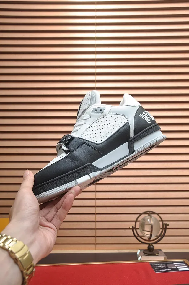 Louis Vuitton LV Trainer White Black Perforated Leather Upper Dual Strap Closure Lifestyle Sneakers 5