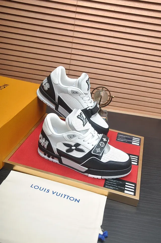 Louis Vuitton LV Trainer White Black Perforated Leather Upper Dual Strap Closure Lifestyle Sneakers 6