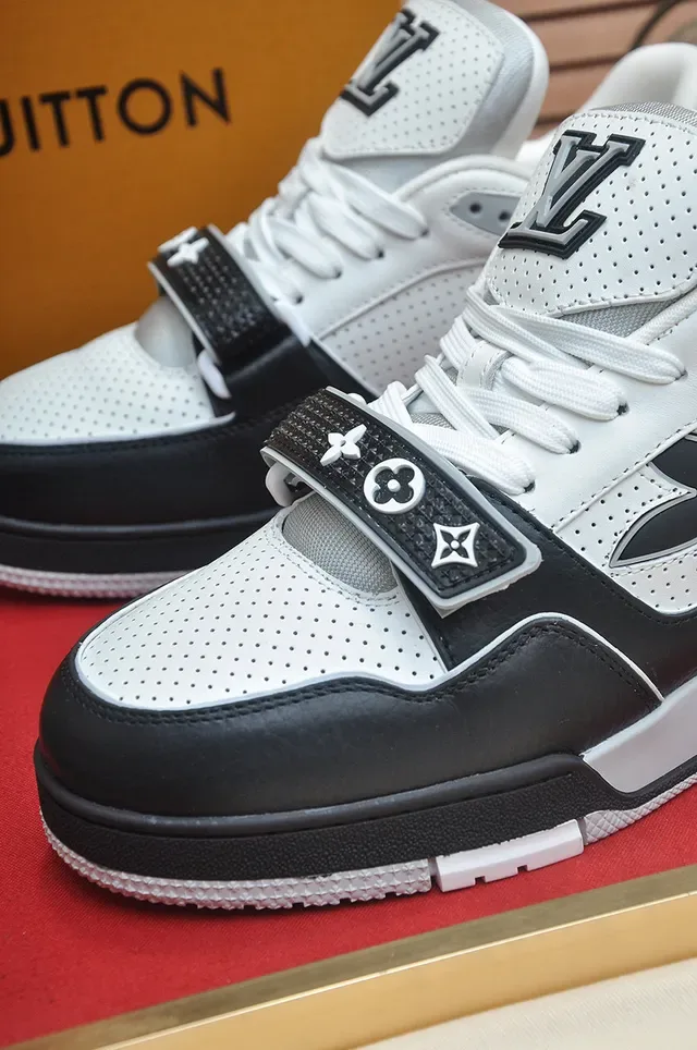 Louis Vuitton LV Trainer White Black Perforated Leather Upper Dual Strap Closure Lifestyle Sneakers 8