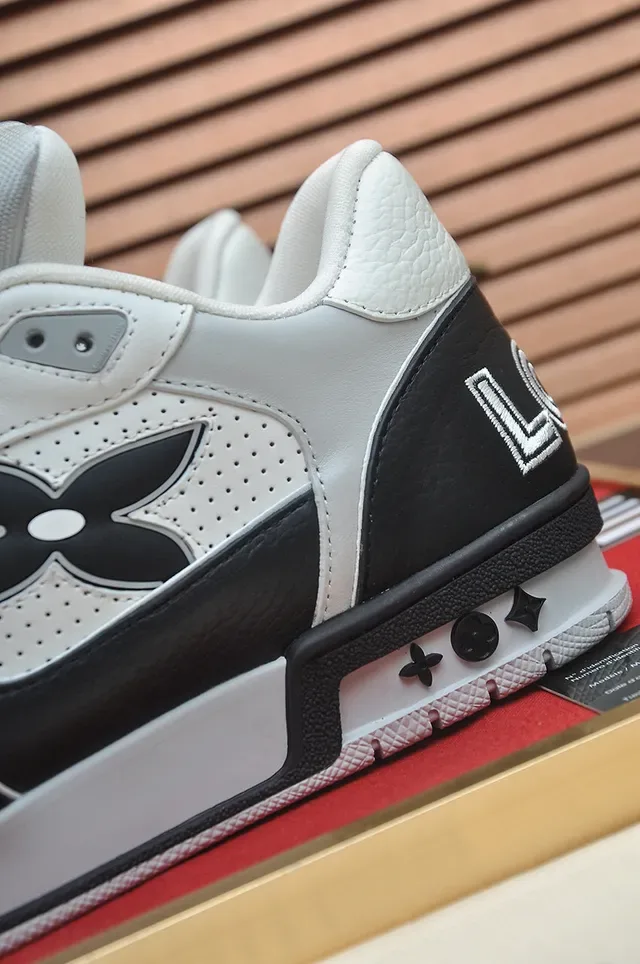 Louis Vuitton LV Trainer White Black Perforated Leather Upper Dual Strap Closure Lifestyle Sneakers 9
