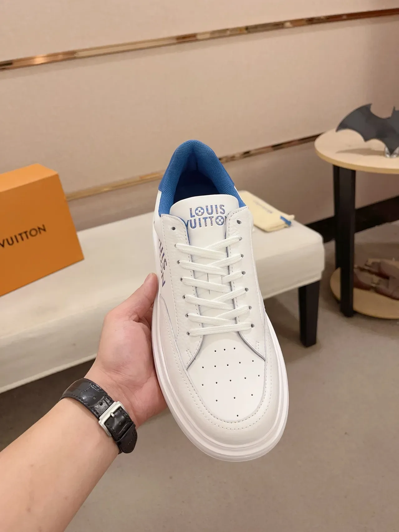Louis Vuitton LV Trainer White Blue Leather Upper Bold Side Branding Lifestyle Sneakers 5