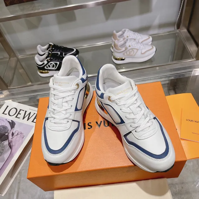 Louis Vuitton LV Trainer White Blue Monogrammed Side Panel Gold Metallic Heel Counter Lifestyle Sneakers 2