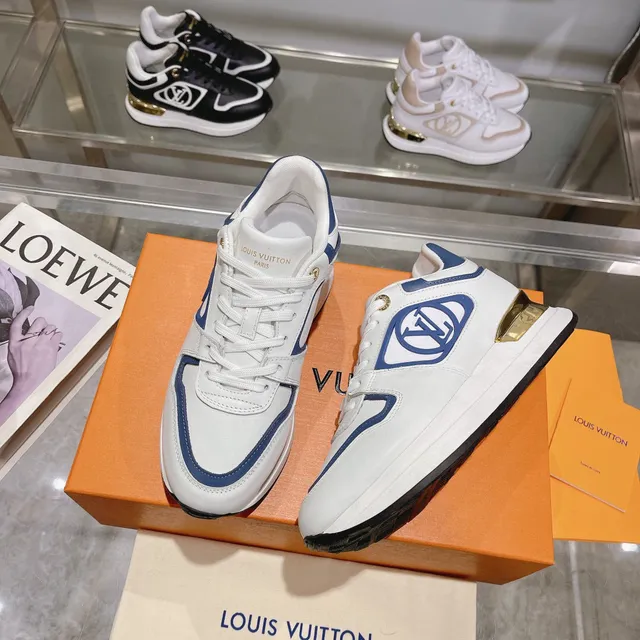 Louis Vuitton LV Trainer White Blue Monogrammed Side Panel Gold Metallic Heel Counter Lifestyle Sneakers 3