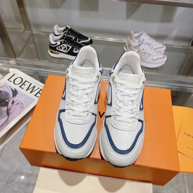 Louis Vuitton LV Trainer White Blue Monogrammed Side Panel Gold Metallic Heel Counter Lifestyle Sneakers 5
