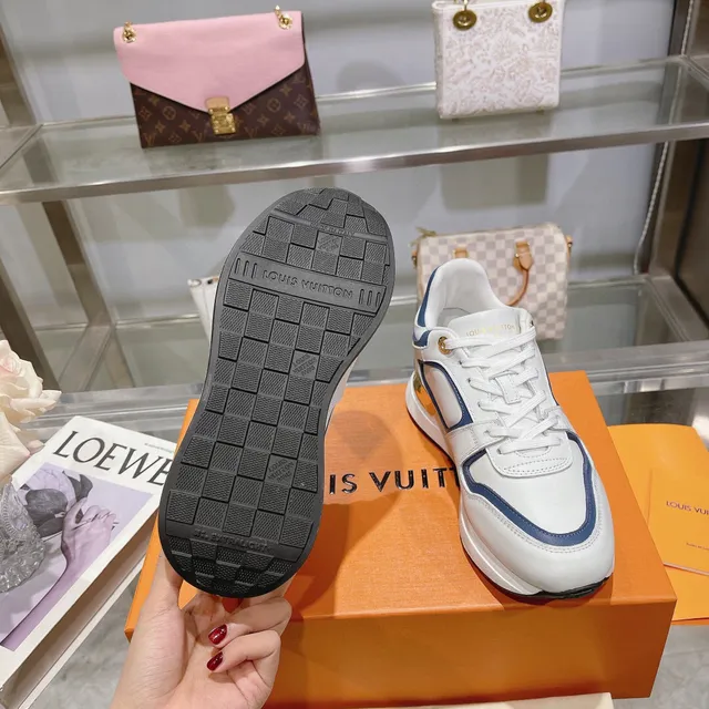 Louis Vuitton LV Trainer White Blue Monogrammed Side Panel Gold Metallic Heel Counter Lifestyle Sneakers 6