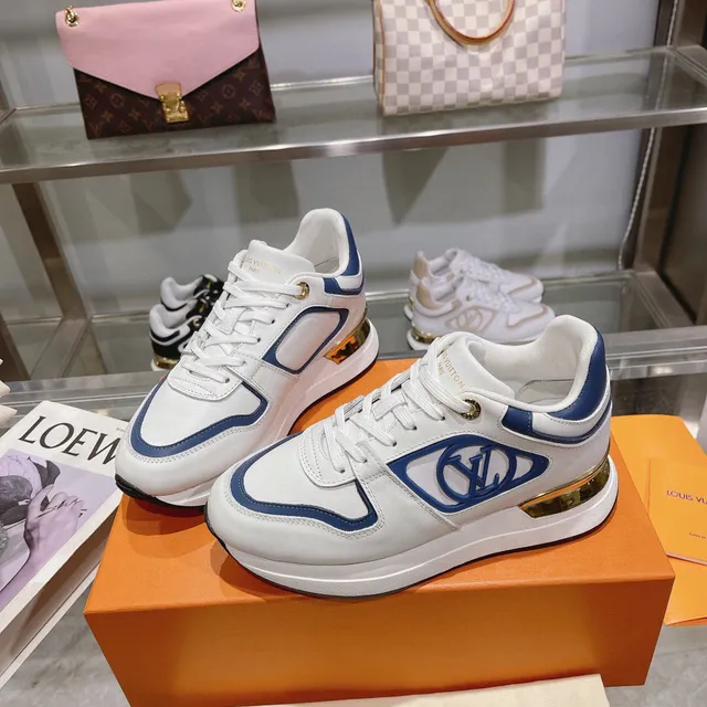 Louis Vuitton LV Trainer White Blue Monogrammed Side Panel Gold Metallic Heel Counter Lifestyle Sneakers 7