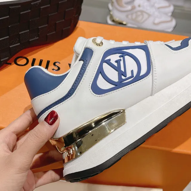 Louis Vuitton LV Trainer White Blue Monogrammed Side Panel Gold Metallic Heel Counter Lifestyle Sneakers 8
