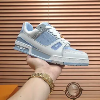 Louis Vuitton LV Trainer সাদা নীল স্ট্রাকচার্ড লেয়ার্ড মিডসোল পারফোরেটেড মেশ প্যানেল লাইফস্টাইল স্নিকার্স
