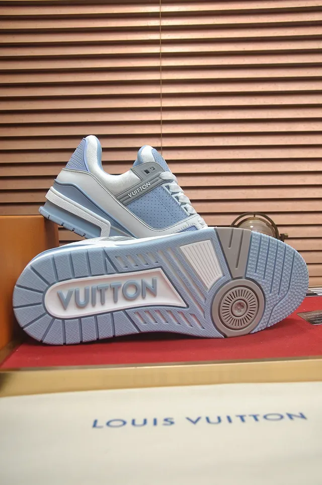 Louis Vuitton LV Trainer সাদা নীল স্ট্রাকচার্ড লেয়ার্ড মিডসোল পারফোরেটেড মেশ প্যানেল লাইফস্টাইল স্নিকার্স 3