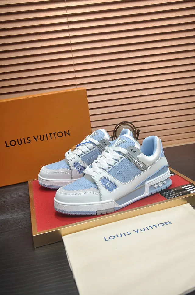 Louis Vuitton LV Trainer সাদা নীল স্ট্রাকচার্ড লেয়ার্ড মিডসোল পারফোরেটেড মেশ প্যানেল লাইফস্টাইল স্নিকার্স 4