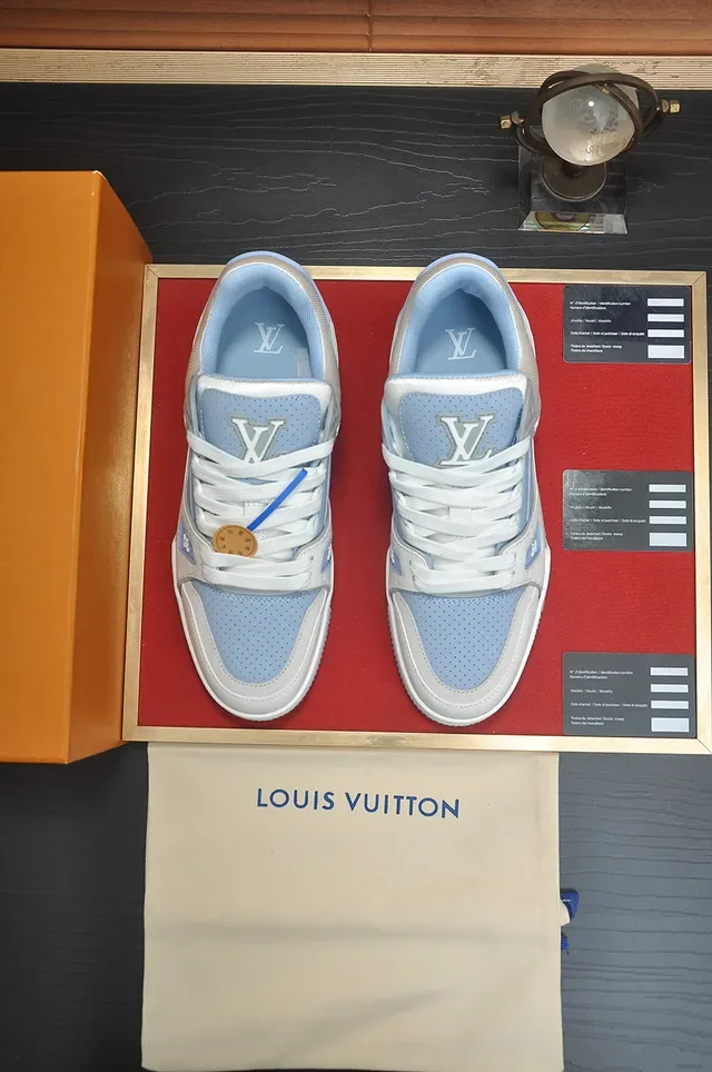 Louis Vuitton LV Trainer সাদা নীল স্ট্রাকচার্ড লেয়ার্ড মিডসোল পারফোরেটেড মেশ প্যানেল লাইফস্টাইল স্নিকার্স 5