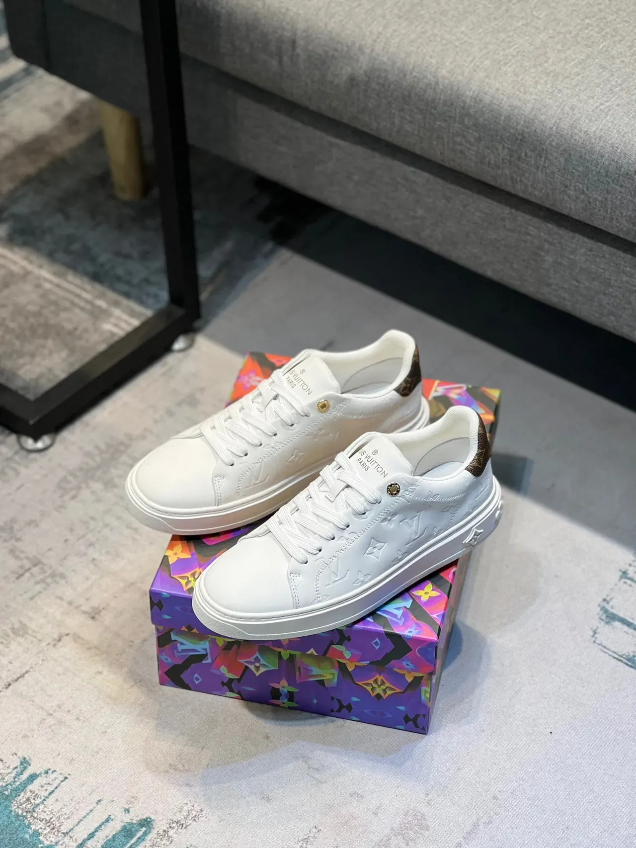 Louis Vuitton LV Trainer White Brown Embossed Monogram Leather Low-Top Lifestyle Sneakers 7
