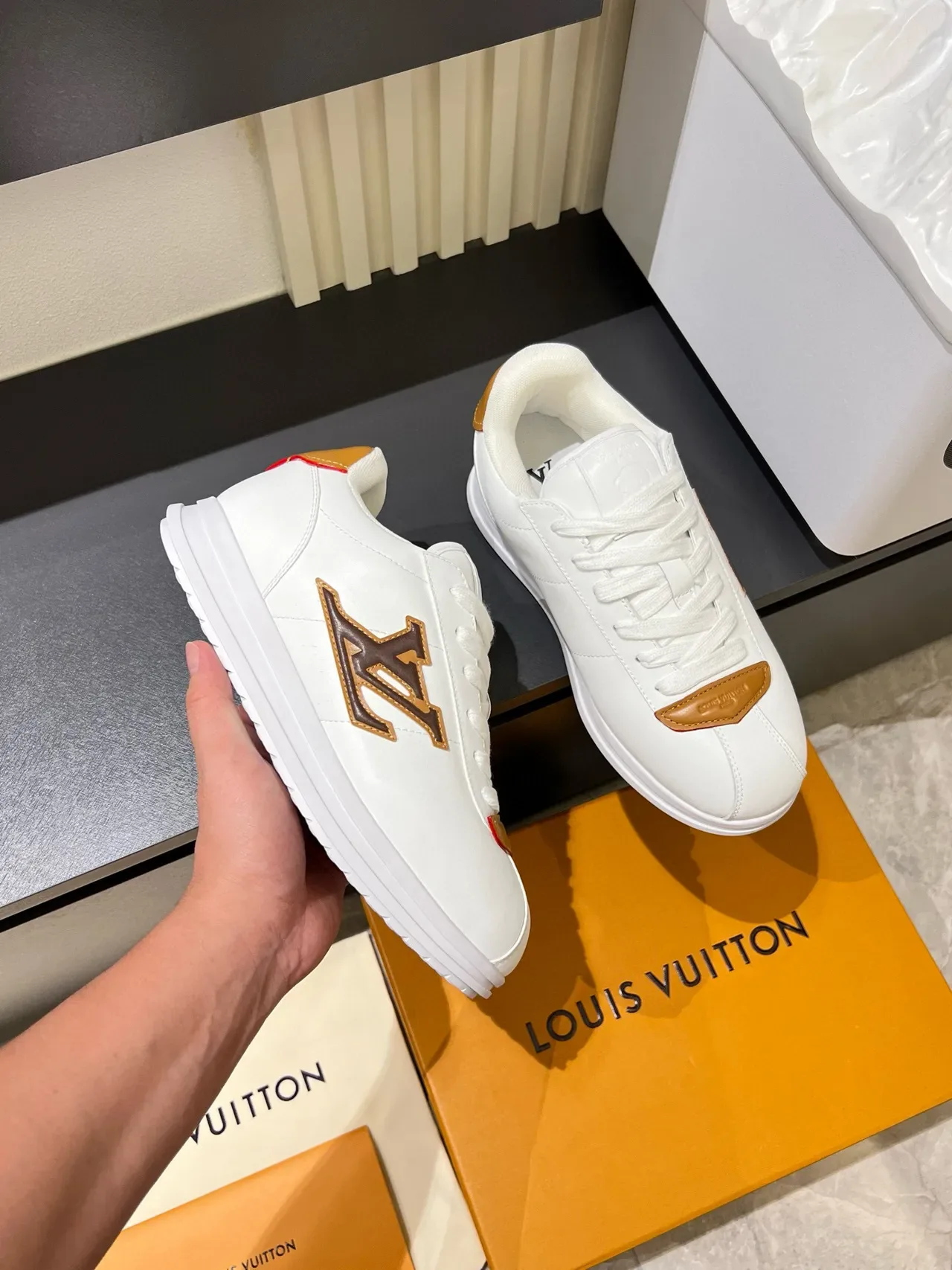 Louis Vuitton LV Trainer White Brown Leather Tan Accents Lifestyle Sneakers 6