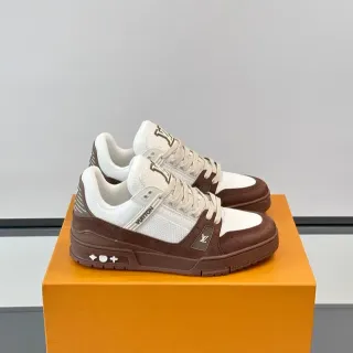 Louis Vuitton LV Trainer Sneakers Lifestyle Blanco Marrón Low-Top Malla y Cuero