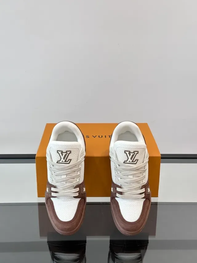 Louis Vuitton LV Trainer White Brown Low-Top Mesh-and-Leather Lifestyle Sneakers 4