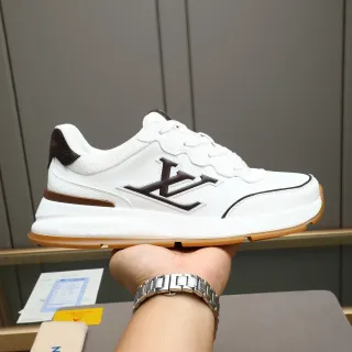 Louis Vuitton LV Trainer White Brown Monogrammed Side Panel Wavy Collar Trim Lifestyle Sneakers