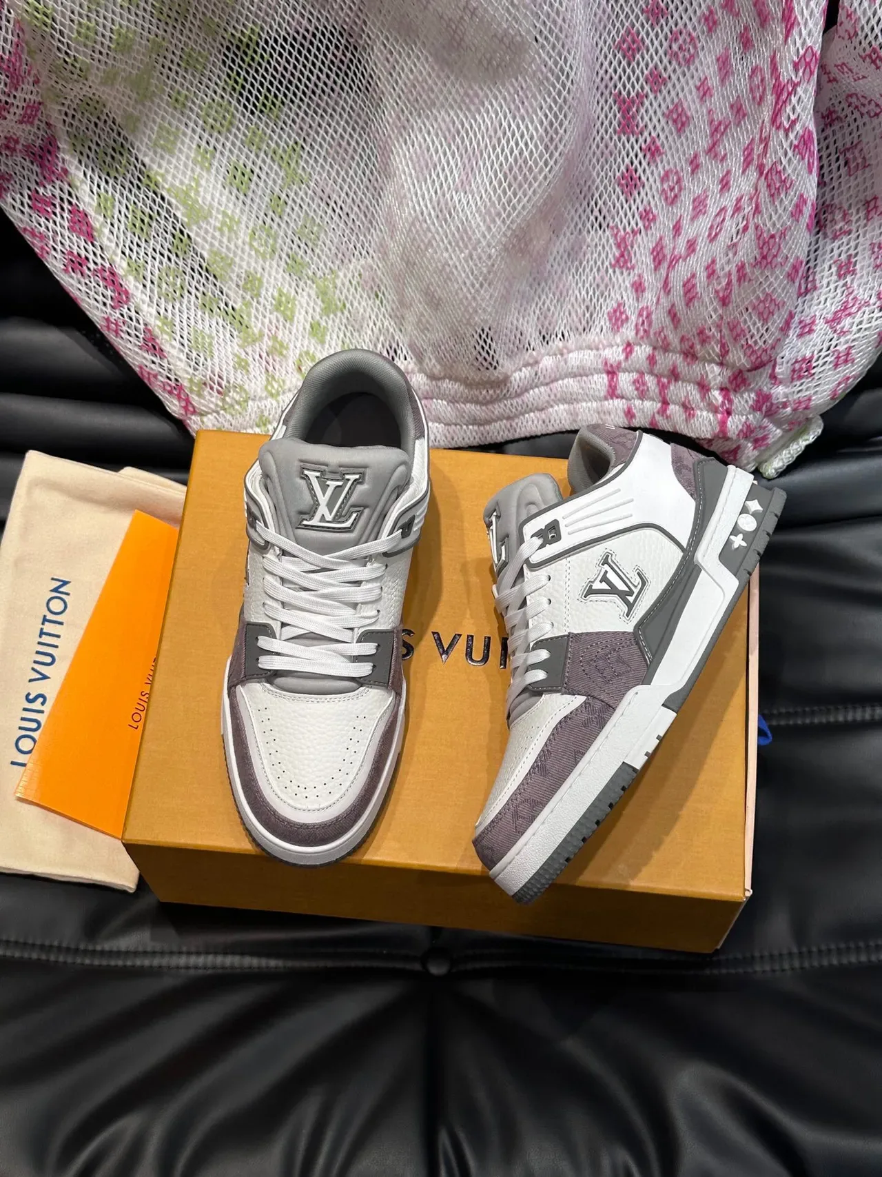 Louis Vuitton LV Trainer White Gray Low-Top Layered Leather-Suede Construction Sneakers 2
