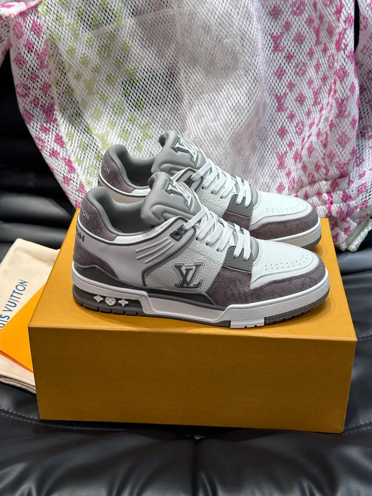 Louis Vuitton LV Trainer White Gray Low-Top Layered Leather-Suede Construction Sneakers 3