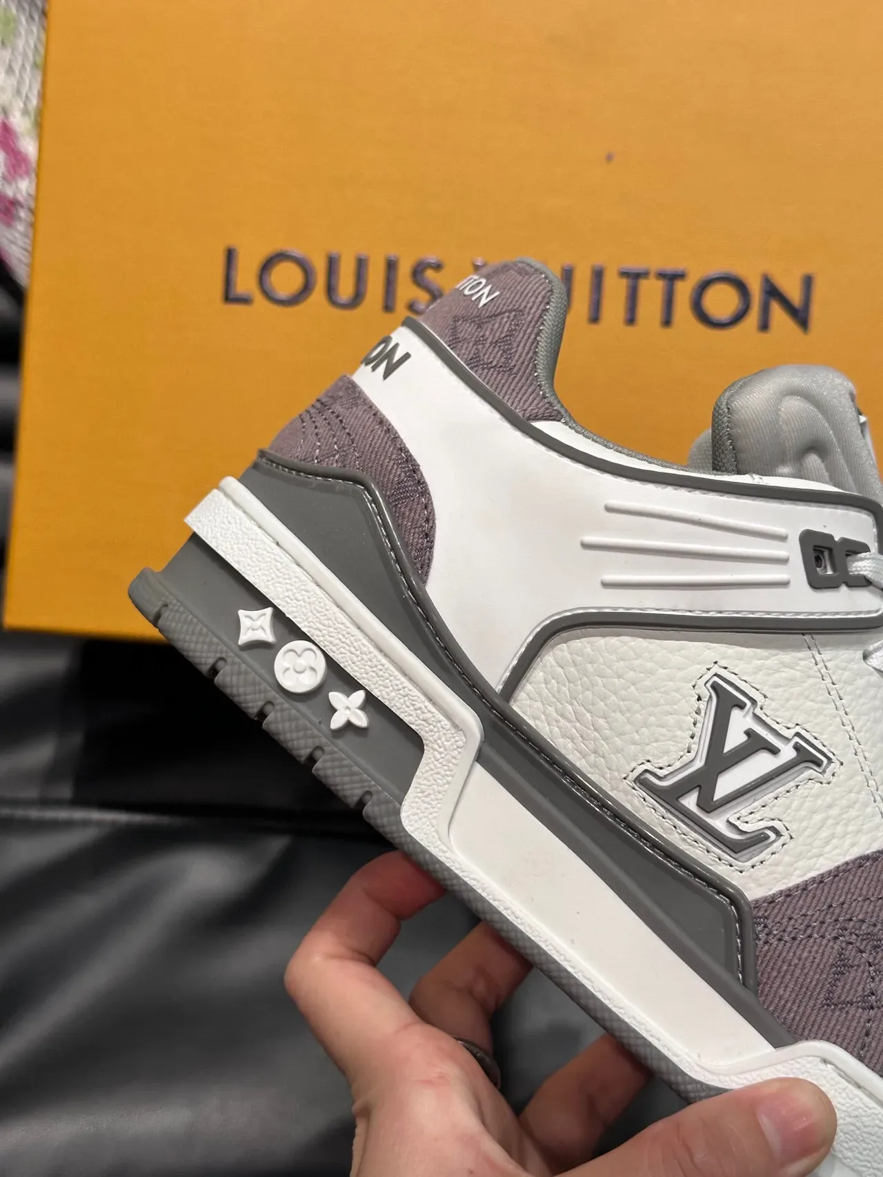 Louis Vuitton LV Trainer White Gray Low-Top Layered Leather-Suede Construction Sneakers 5