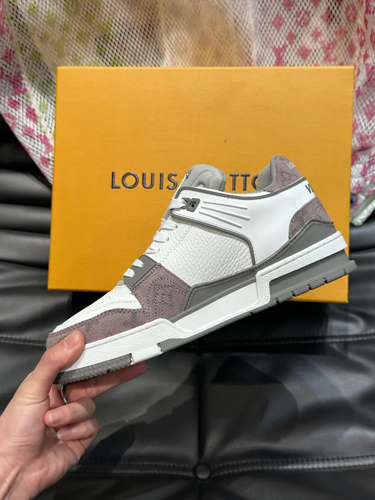 Louis Vuitton LV Trainer White Gray Low-Top Layered Leather-Suede Construction Sneakers 6