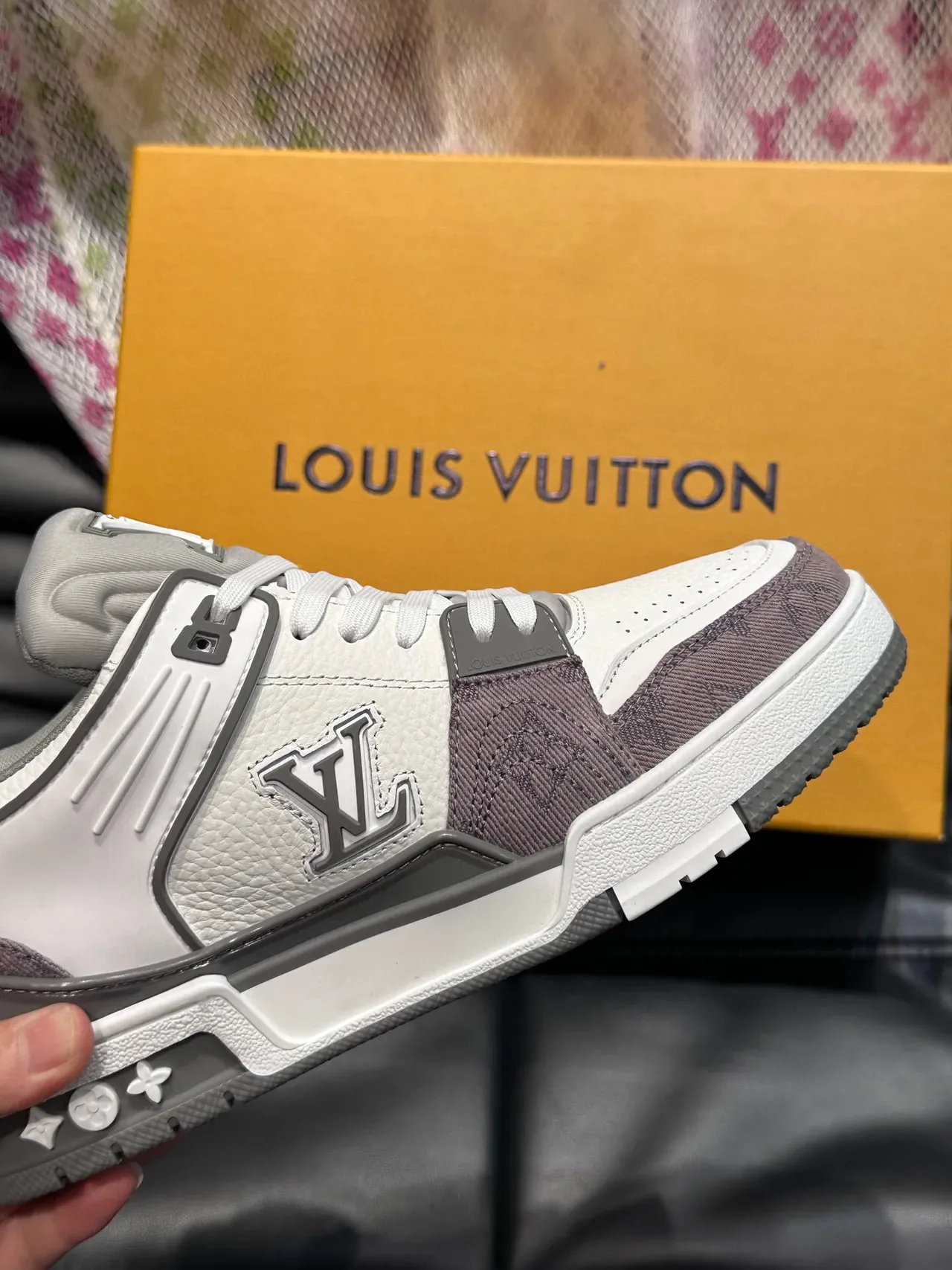 Louis Vuitton LV Trainer White Gray Low-Top Layered Leather-Suede Construction Sneakers 8