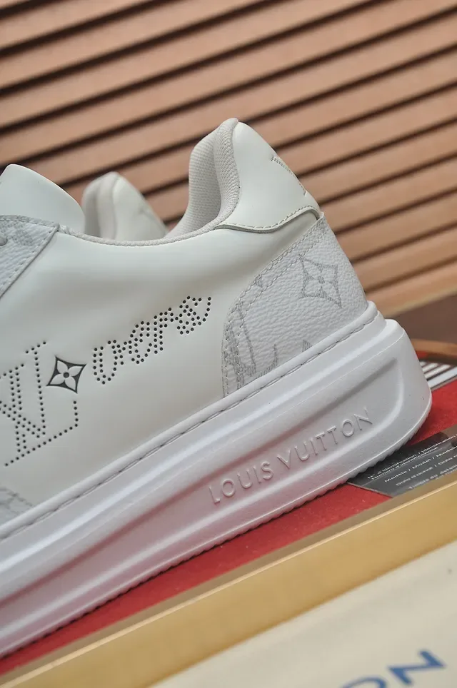 Louis Vuitton LV Trainer White Gray Monogram-Coated Leather Perforated Logo Lifestyle Sneakers 2