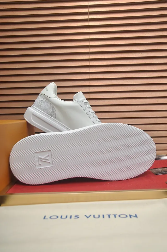 Louis Vuitton LV Trainer White Gray Monogram-Coated Leather Perforated Logo Lifestyle Sneakers 3