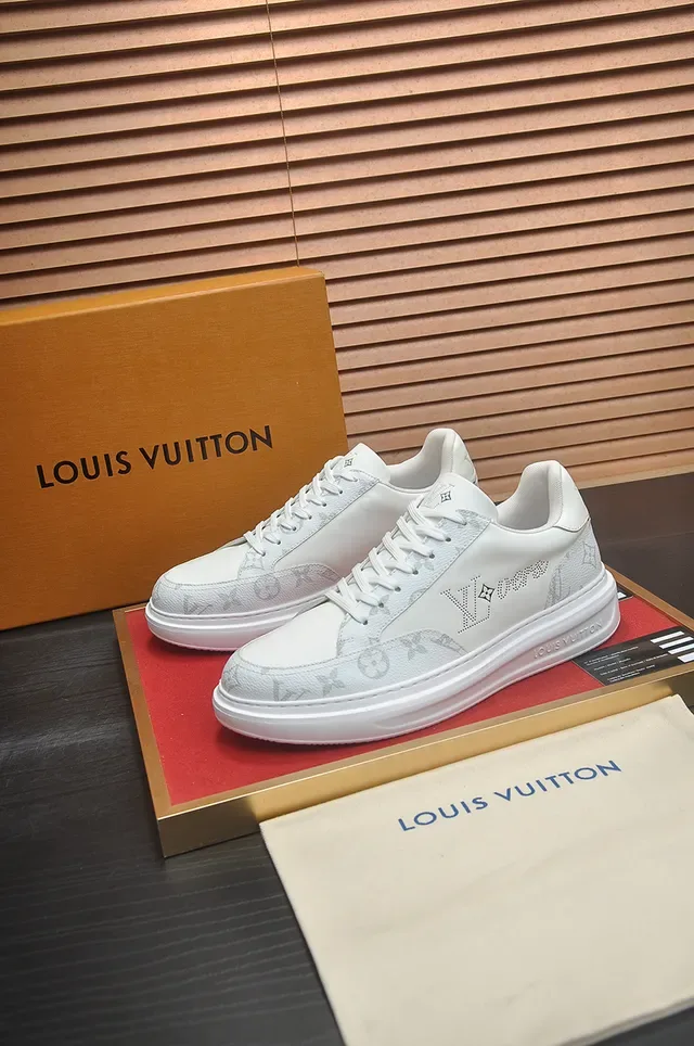 Louis Vuitton LV Trainer White Gray Monogram-Coated Leather Perforated Logo Lifestyle Sneakers 4