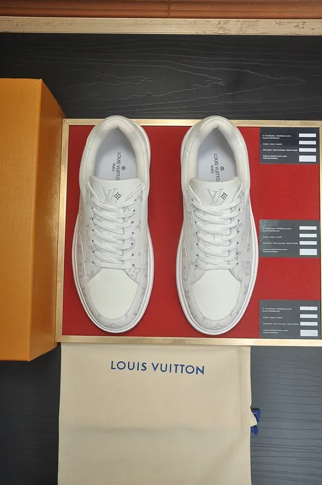 Louis Vuitton LV Trainer White Gray Monogram-Coated Leather Perforated Logo Lifestyle Sneakers 5