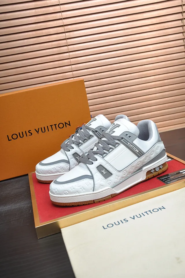 Louis Vuitton LV Trainer White Gray Monogram Leather Layered Midsole Lifestyle Sneakers 4