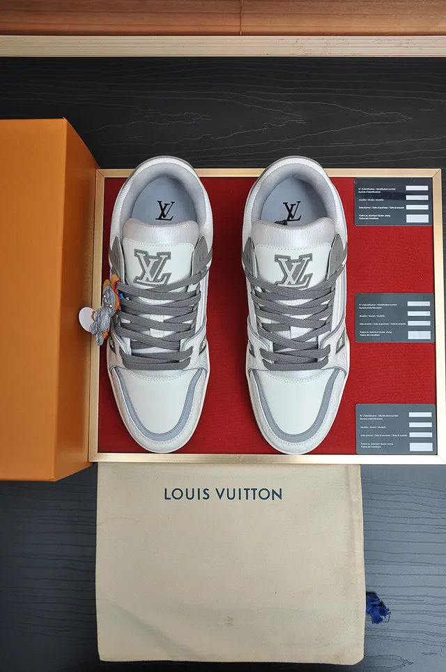 Louis Vuitton LV Trainer White Gray Monogram Leather Layered Midsole Lifestyle Sneakers 5
